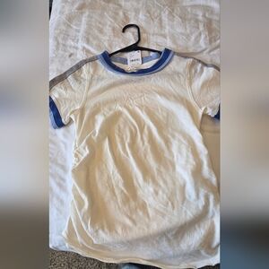 We The Free Womens White Ringer Tee with Blue Trim